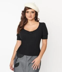 Smak Parlour Black Pointelle Short Sleeve Knit Top -Pleaser Clothing Store smak parlour black pointelle short sleeve knit top 264337