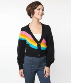 Smak Parlour Black & Rainbow Stripe Cardigan -Pleaser Clothing Store smak parlour black rainbow stripe cardigan 577316