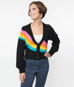 Smak Parlour Black & Rainbow Stripe Cardigan -Pleaser Clothing Store smak parlour black rainbow stripe cardigan 743788