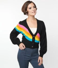 Smak Parlour Black & Rainbow Stripe Cardigan