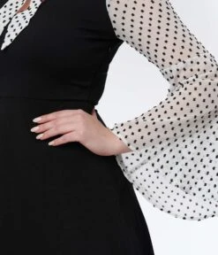 Smak Parlour Black & White Polka Dot Bell Sleeve Flare Dress -Pleaser Clothing Store smak parlour black white polka dot bell sleeve flare dress 699827