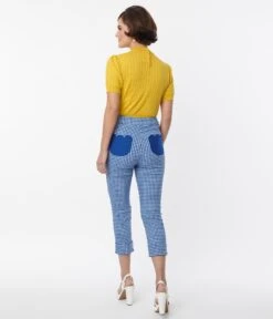 Smak Parlour Blue Gingham Tulip Pocket Smarty Pants Capri -Pleaser Clothing Store smak parlour blue gingham tulip pocket smarty pants capri 659013
