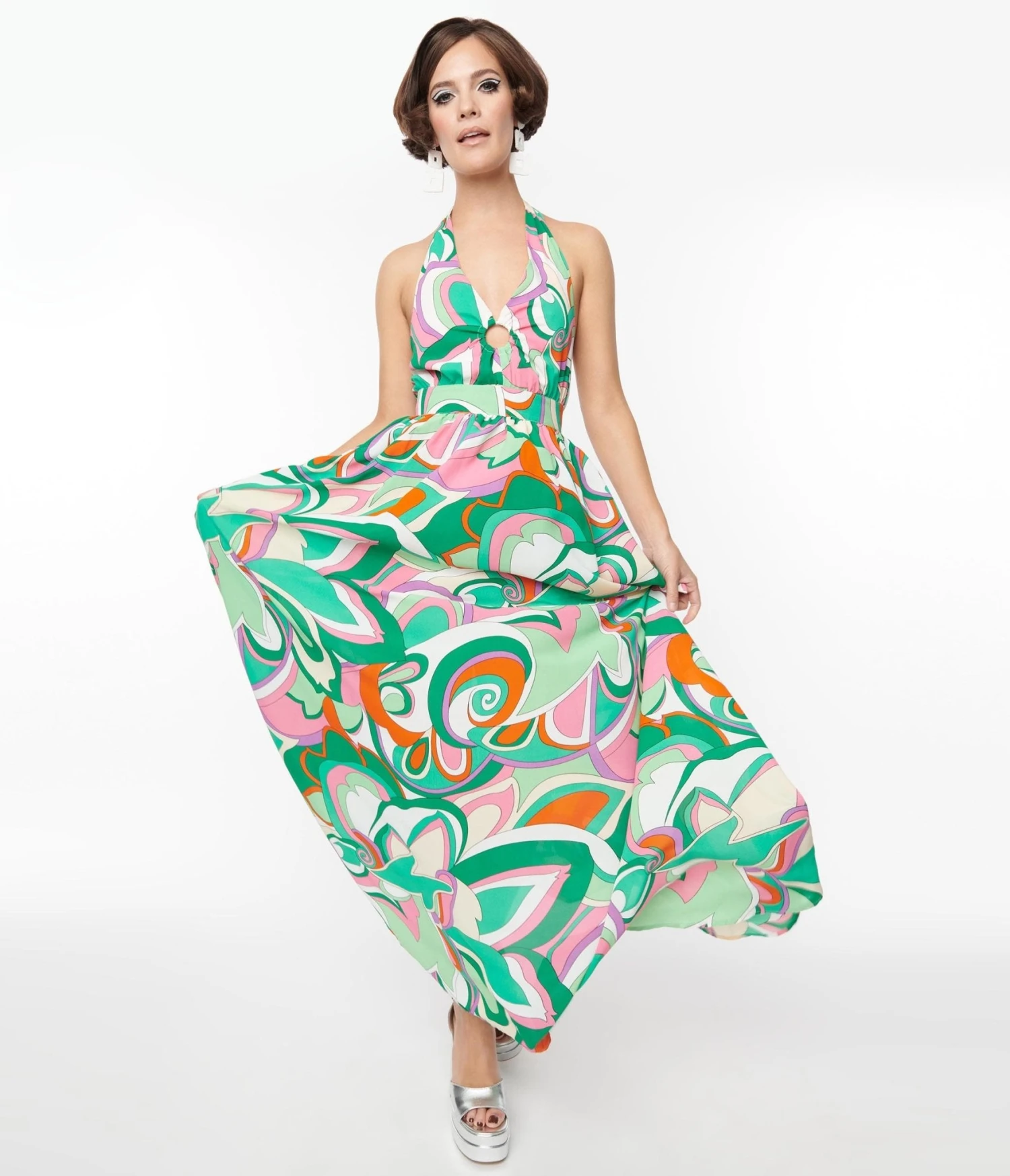 Smak Parlour Green & Pink Psychedelic Floral Halter Maxi Dress 1 Smak Parlour Green & Pink Psychedelic Floral Halter Maxi Dress