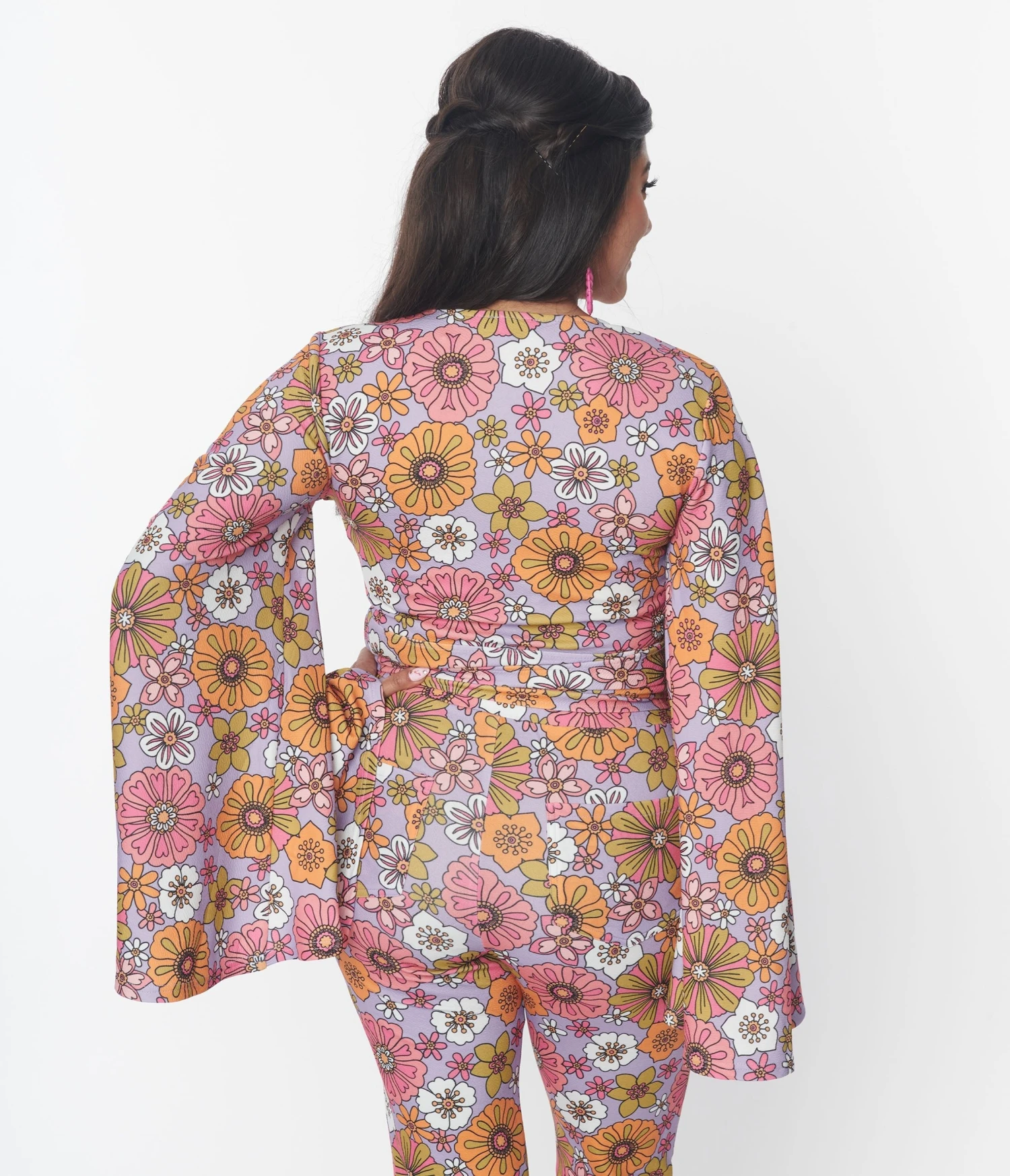 Smak Parlour Lavender Retro Bloom Bell Sleeve Wrap Top 2 Smak Parlour Lavender Retro Bloom Bell Sleeve Wrap Top - Image 2