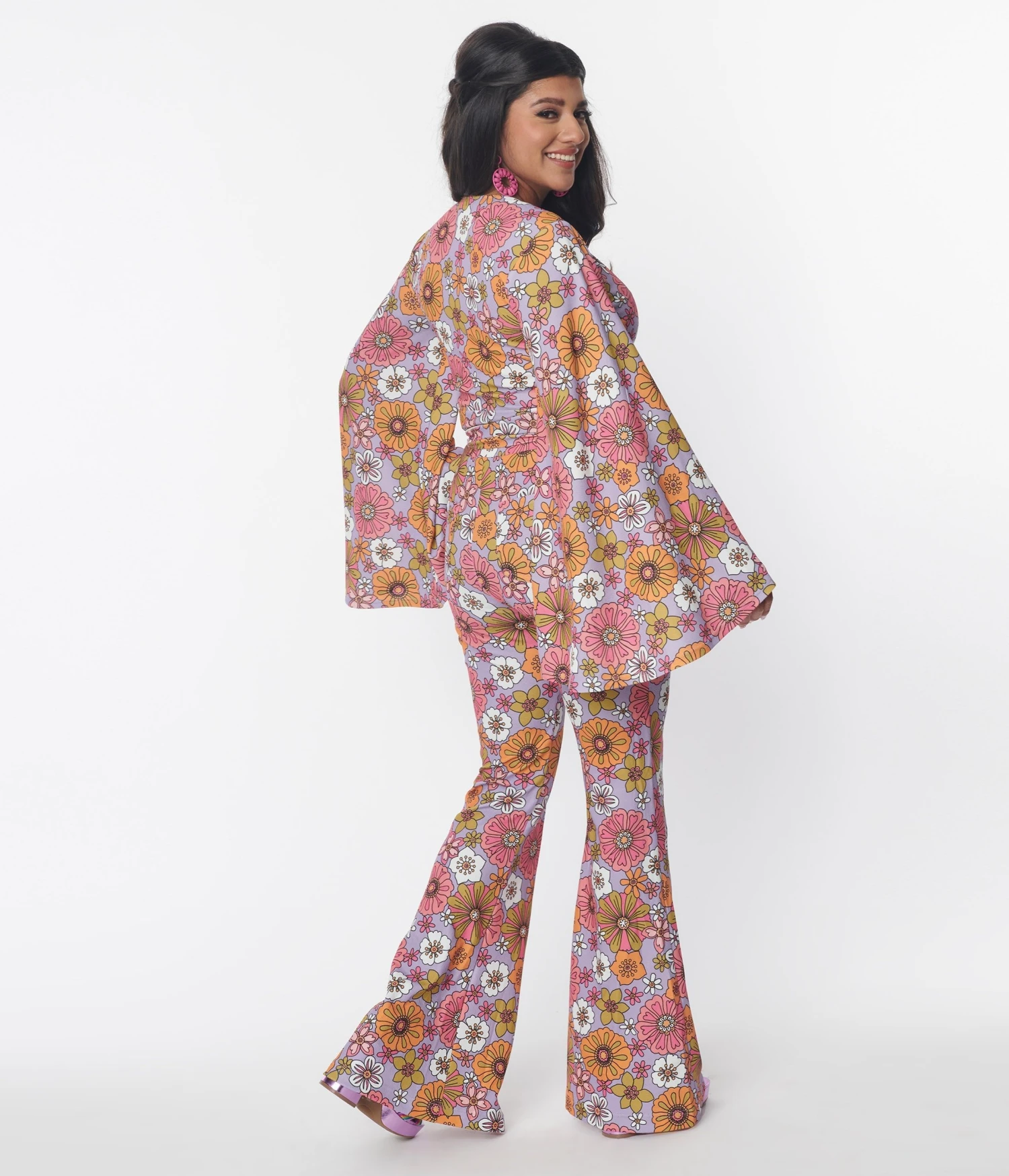 Smak Parlour Lavender Retro Bloom Zipper Pocket Flare Pants 3 Smak Parlour Lavender Retro Bloom Zipper Pocket Flare Pants - Image 3