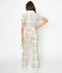Smak Parlour Medium Rainbow Gingham Flare Jumpsuit -Pleaser Clothing Store smak parlour medium rainbow gingham flare jumpsuit 951889