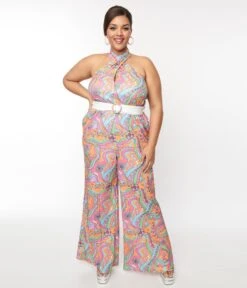 Smak Parlour Orange Wavy Daisy Psychedelic Draped Darling Jumpsuit -Pleaser Clothing Store smak parlour orange wavy daisy psychedelic draped darling jumpsuit 358997