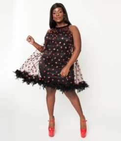 Smak Parlour Plus Size Black Mesh & Glitter Hearts Organza Dress
