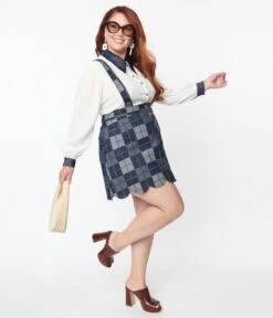 Smak Parlour Plus Size Dark Denim Check Suspender Skirt -Pleaser Clothing Store smak parlour plus size dark denim check suspender skirt 952152