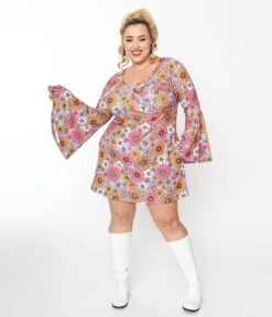 Smak Parlour Plus Size Lavender Retro Blooms Mini Dress