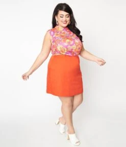 Smak Parlour Plus Size Orange & Pink Retro Floral Mini Dress 10 Smak Parlour Plus Size Orange & Pink Retro Floral Mini Dress -Pleaser Clothing Store smak parlour plus size orange pink retro floral mini dress 476785