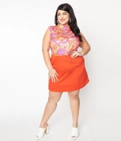 Smak Parlour Plus Size Orange & Pink Retro Floral Mini Dress 9 Smak Parlour Plus Size Orange & Pink Retro Floral Mini Dress -Pleaser Clothing Store smak parlour plus size orange pink retro floral mini dress 894844