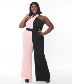 Smak Parlour Plus Size Pink & Black Colorblock Draped Darling Jumpsuit