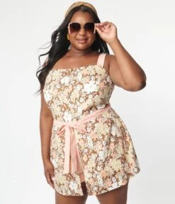 Smak Parlour Plus Size Pink & Brown Floral Sweet & Sassy Skirted Romper -Pleaser Clothing Store smak parlour plus size pink brown floral sweet sassy skirted romper 452854