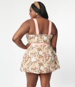 Smak Parlour Plus Size Pink & Brown Floral Sweet & Sassy Skirted Romper -Pleaser Clothing Store smak parlour plus size pink brown floral sweet sassy skirted romper 973571