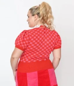 Smak Parlour Plus Size Red & Pink Bias Gingham Heart Sweater -Pleaser Clothing Store smak parlour plus size red pink bias gingham heart sweater 673817