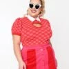 Smak Parlour Plus Size Red & Pink Bias Gingham Heart Sweater