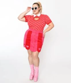 Smak Parlour Plus Size Red & Pink Love Corduroy Mini Skirt