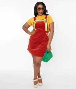 Smak Parlour Rust & Multicolor Striped Corduroy Pinafore Skirt -Pleaser Clothing Store smak parlour rust multicolor striped corduroy pinafore skirt 182763