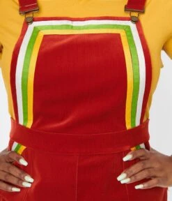 Smak Parlour Rust & Multicolor Striped Corduroy Pinafore Skirt -Pleaser Clothing Store smak parlour rust multicolor striped corduroy pinafore skirt 521673