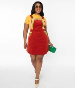 Smak Parlour Rust & Multicolor Striped Corduroy Pinafore Skirt -Pleaser Clothing Store smak parlour rust multicolor striped corduroy pinafore skirt 906606