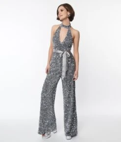 Smak Parlour Silver Sequin Glamour Goddess Jumpsuit