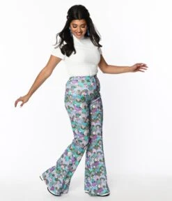 Smak Parlour Teal Groovy Mushrooms Find Your Flare Pants