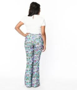 Smak Parlour Teal Groovy Mushrooms Find Your Flare Pants -Pleaser Clothing Store smak parlour teal groovy mushrooms find your flare pants 721554