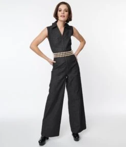 Smak Parlour Washed Black Denim Collared Jumpsuit -Pleaser Clothing Store smak parlour washed black denim collared jumpsuit 866044