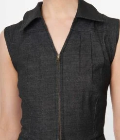 Smak Parlour Washed Black Denim Collared Jumpsuit -Pleaser Clothing Store smak parlour washed black denim collared jumpsuit 892917