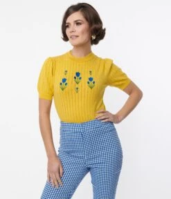 Smak Parlour Yellow Tulip Embroidered Sweater -Pleaser Clothing Store smak parlour yellow tulip embroidered sweater 246435