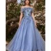 Cinderella Divine Smokey Blue Off The Shoulder Magical Glitter Prom Ball Gown