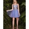 Cinderella Divine Smoky Blue Embellished Tulle Mini Homecoming Dress