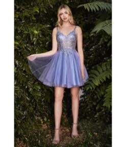 Cinderella Divine Smoky Blue Embellished Tulle Mini Homecoming Dress