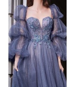 Cinderella Divine Smoky Blue Embroidered Corset Magical Puff Sleeve Ball Gown -Pleaser Clothing Store smoky blue embroidered corset magical puff sleeve ball gown 396613
