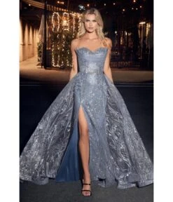 Cinderella Divine Smoky Blue Glitter Printed Strapless Mermaid Evening Gown -Pleaser Clothing Store smoky blue glitter printed strapless mermaid evening gown 665064