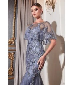 Cinderella Divine Smoky Blue & Silver Rhinestone Floral Trumpet Bridesmaid Gown -Pleaser Clothing Store smoky blue silver rhinestone floral trumpet bridesmaid gown 734780