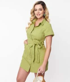 Spring Green Denim Belted Shift Dress -Pleaser Clothing Store spring green denim belted shift dress 434247
