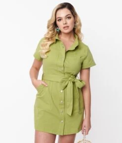 Spring Green Denim Belted Shift Dress -Pleaser Clothing Store spring green denim belted shift dress 488271