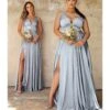 Cinderella Divine Steel Blue Glamour Satin A-Line Bridesmaid Dress