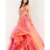 Jovani Sunset & Multicolor Floral Applique Tulle Ballgown