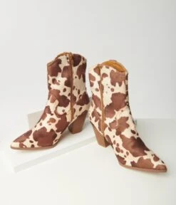 Tan & Cream Cow Print Calf Hair Boot