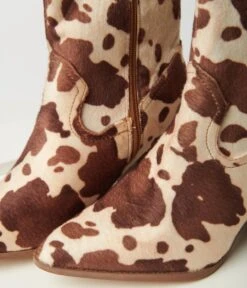 Tan & Cream Cow Print Calf Hair Boot -Pleaser Clothing Store tan cream cow print calf hair boot 802769