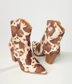 Tan & Cream Cow Print Calf Hair Boot -Pleaser Clothing Store tan cream cow print calf hair boot 991942