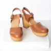 Tan Leatherette Wood Platform Clogs