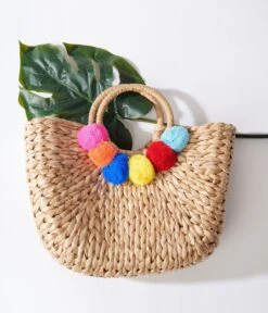 Tan Pom Pom Woven Bag -Pleaser Clothing Store tan pom pom woven bag 504677