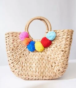 Tan Pom Pom Woven Bag -Pleaser Clothing Store tan pom pom woven bag 575865