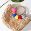 Tan Pom Pom Woven Bag