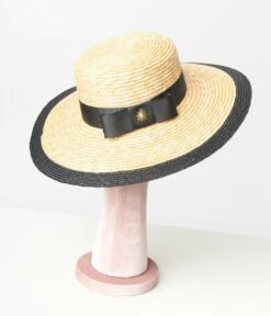Tan Straw Black Ladybug Bow Sun Hat -Pleaser Clothing Store tan straw black ladybug bow sun hat 147241