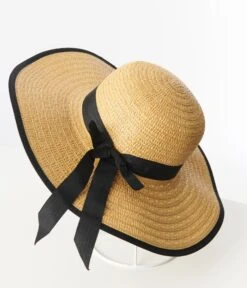 Tan Straw Black Ribbon Sun Hat -Pleaser Clothing Store tan straw black ribbon sun hat 221055